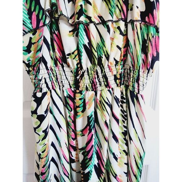 Pure Energy L Dress Short Colorful Gathered Waist Removable Straps Ruffle Vtg - Picture 3 of 8
